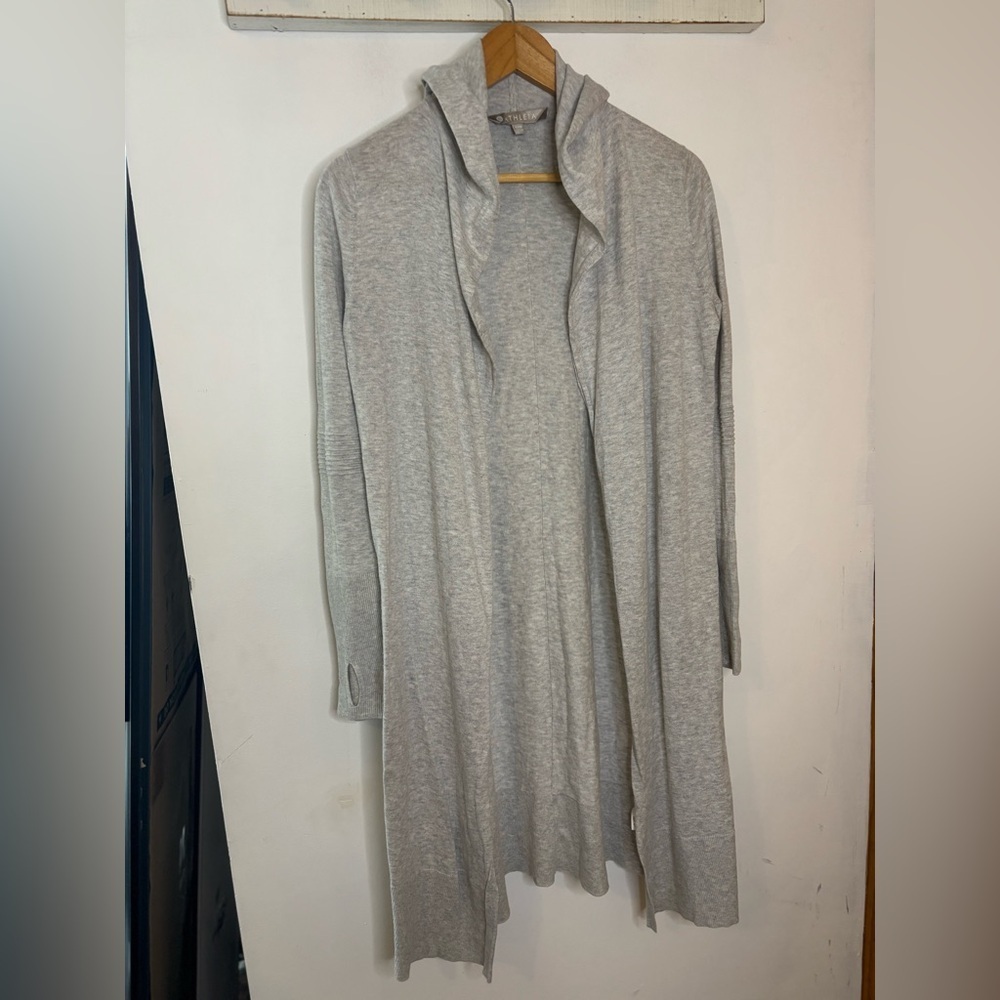 Athleta Light Gray Knit Silk Blend Hooded Longline Cardigan